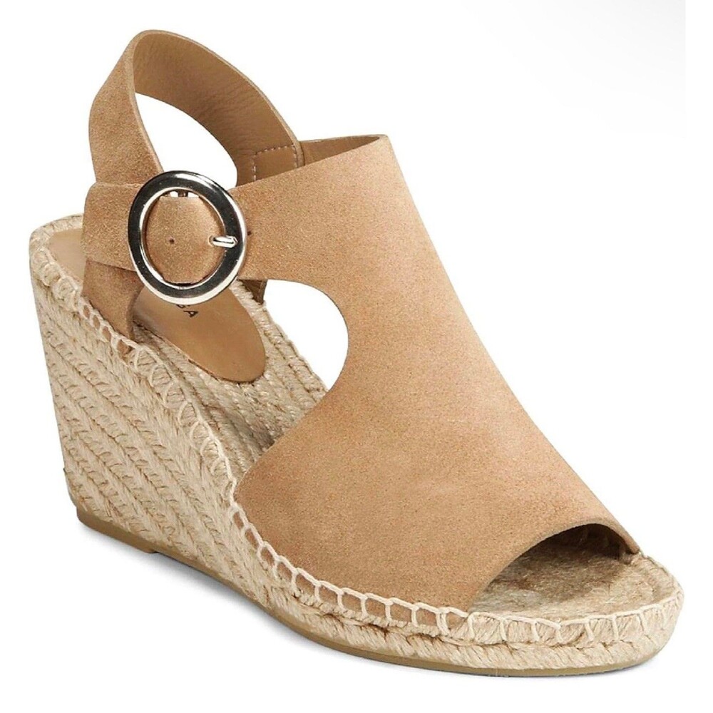 Via Spiga Womens Nolan Size 7 Tan Leather Wedge Peep Toe Platform Sandals